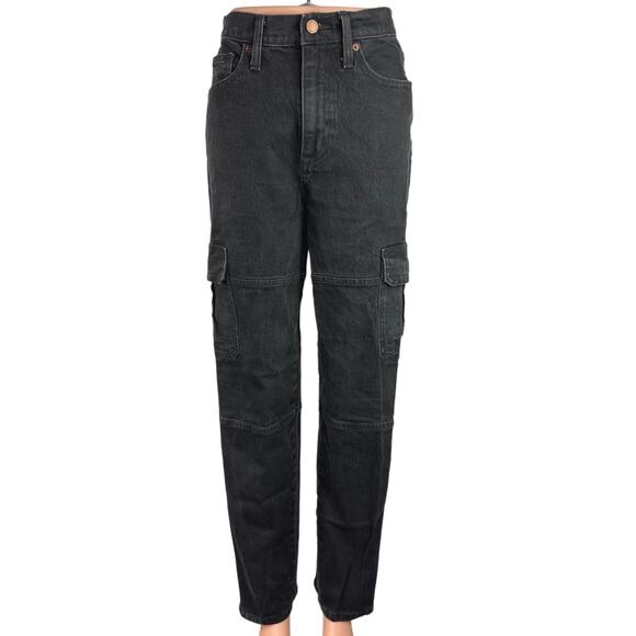 Universal Thread Women's Black High Rise Straight Leg Cargo Denim Jeans Size 2 - Picture 1 of 6
